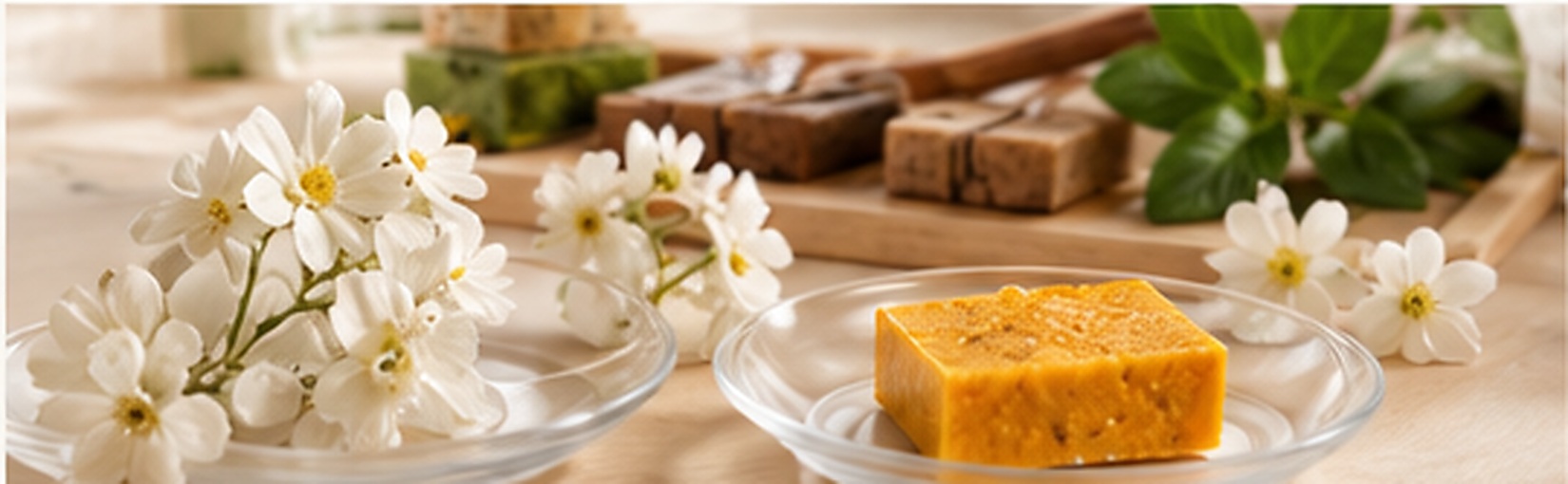 Natural soap with flowers and botanicals